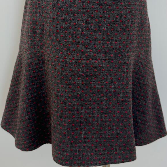 RED Valentino Flared Pleated Mini Skirt Wool Grey Red Dotted | Size 42 / US 6 - Picture 2 of 9